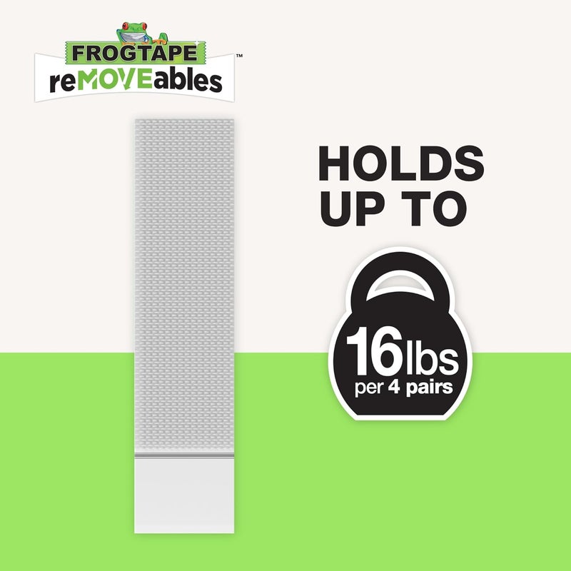FrogTape reMOVEables Large Picture Hanging Strips, Damage-Free Removable Adhesive Wall Strips, Picture Hangers, Stick On Wall Mounting for Frames, Canvas, Home Décor, White, 12 Pairs (24 Pieces) - Image 2
